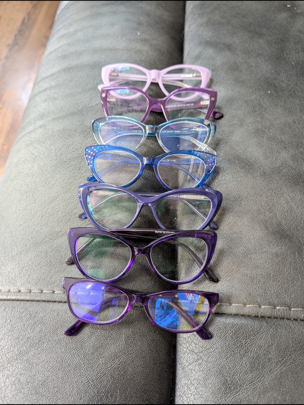 Set Of 7 Purple And Blue Cat-Eye Reading Glasses 1.50